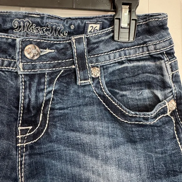 Miss Me Jeans Dark Blue Skinny with Fleur de Lis Embellishments - Picture 4 of 11